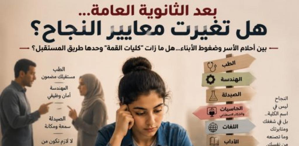 بعد الثانوية العامة.. هل تغيّرت معايير النجاح؟  بين أحلام الأسر وضغوط الأبناء.. هل ما زالت "كليات القمة" وحدها طريق المستقبل؟