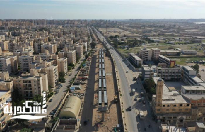 متابعة لمشروع مترو الإسكندرية : الانتهاء من تركيب الكمرات بين محطتي ميامي وسيدي بشر، مع استمرار التقدم في أعمال تركيب الكمرات بين محطتي العصافرة