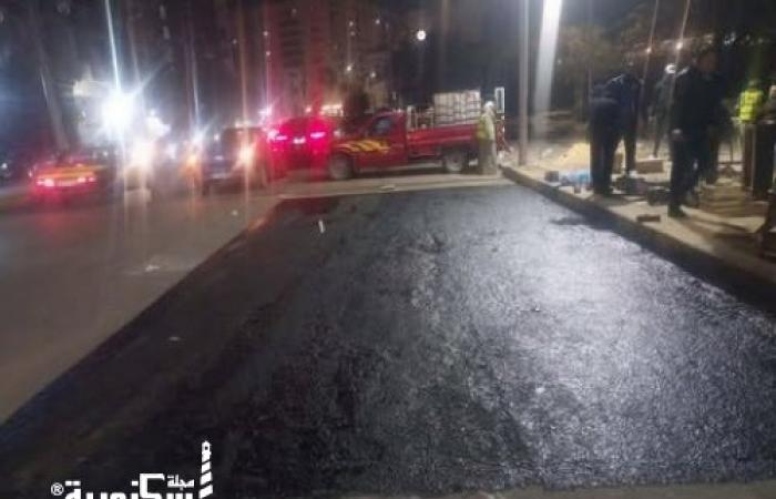 حي وسط  ينتهي من رصف شارع صفية زغلول بعد مد كابلات كهربائية لتدعيم محطة شحن سيارات