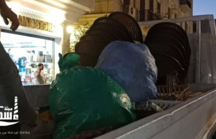 حملات مكبرة علي مدار اليوم للتصدي للاشغالات بقيادة رئيس حي وسط تسفر عن رفع 120 اشغال وكمية من الملابس